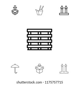 Pack icon. collection of 7 pack outline icons such as cargo box, cargo arrow up, box, chinese fast food. editable pack icons for web and mobile.