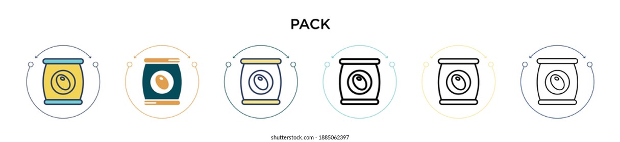 Icono de empaque en el estilo relleno, delgado, contorno y trazo. Ilustración vectorial de dos iconos vectoriales coloreados y negros se pueden utilizar para móviles, ui, web