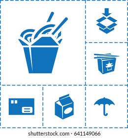 Pack icon. set of 6 pack filled icons such as chinese fast food, take away food, keep dry cargo, box