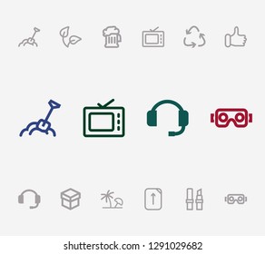 Pack icon set and beer with cosmetic, service and upload. Call center related pack icon vector for web UI logo design.