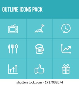 Empaqueta un conjunto de iconos y cerveza con un restaurante y un restaurante de alta calidad. Sube el vector de icono de paquete relacionado para el diseño de logotipo de la interfaz de usuario web.