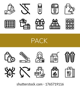 conjunto de iconos de paquete. Recogida de bolsas de compras, Cerveza, No utilice gancho, Regalo, Crispas, Leche condensada, Paquete, Acari, Cutter, No enrollar, Contador, Caja de leche, Iconos Shin