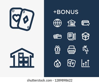 Pack icon set and fire with credit card, game card and fax. Document related pack icon vector for web UI logo design.