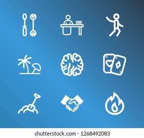 Pack icon set and maintenance with game card, office and fire. Poker related pack icon vector for web UI logo design.