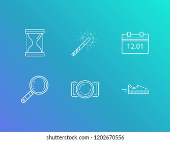 Pack icon set and photography with review, run and time. Search related pack icon vector for web UI logo design.