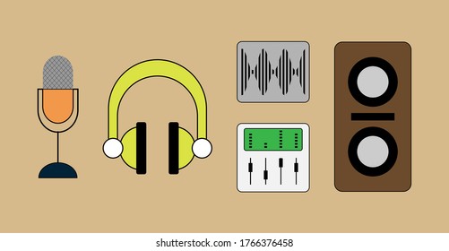 pack of icon for sound editor, or work about sound and music