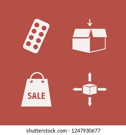 pack icon. pack vector icons set open box, shopping bag, parcel four directions and blister pack