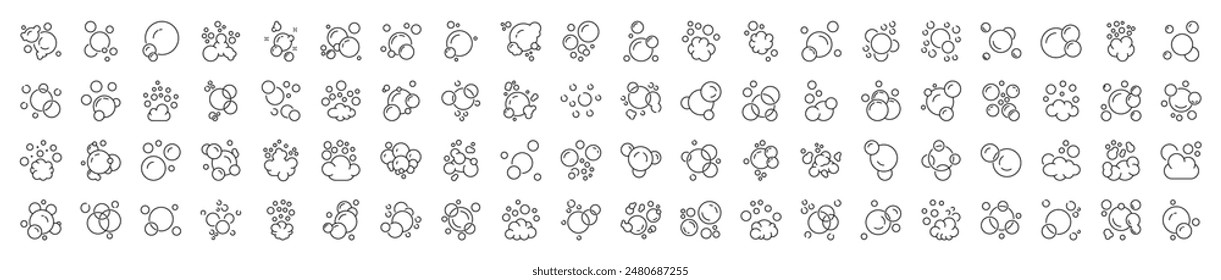 Pack of Icons of Bubbles and Foam for Shops and Stores. Suitable for books, stores, shops. Editable stroke in minimalistic outline style. Symbol for design 