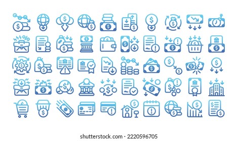 A pack of icons displaying economic crisis.
