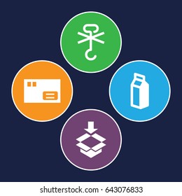 Pack icons set. set of 4 pack filled icons such as milk, no cargo warning, box