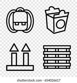 Pack icons set. set of 4 pack outline icons such as take away food, cargo box, cargo arrow up