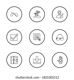 Pack icons set with approve, glasses and cancel elements. Set of pack icons and reject concept. Editable vector elements for logo app UI design.