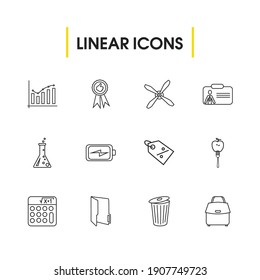 Empaquetar iconos con elementos de bolsa, calidad y matemáticas. Conjunto de iconos de paquete y concepto de ventilación. Elementos vectoriales editables para el diseño de la interfaz de usuario de la aplicación del logotipo.