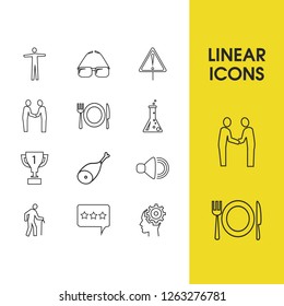 Pack icons set with meetup, lab and rate elements. Set of pack icons and feedback stars concept. Editable vector elements for logo app UI design.