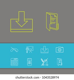 Pack icons set with oil, math and presentation elements. Set of pack icons and reject concept. Editable vector elements for logo app UI design.
