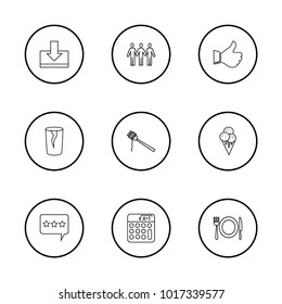 Pack icons set with plate, thumb up and ice cream elements. Set of pack icons and spaghetti concept. Editable vector elements for logo app UI design.