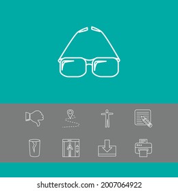 Pack icons set with print, glass and editor elements. Set of pack icons and printer concept. Editable vector elements for logo app UI design.