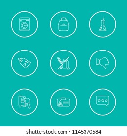 Pack icons set with rate, allergen and thumb down elements. Set of pack icons and allergy concept. Editable vector elements for logo app UI design.