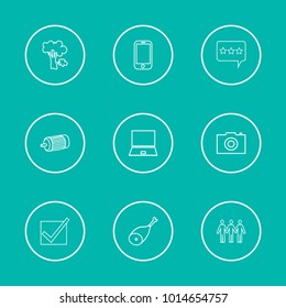Pack icons set with rate, approve and meat elements. Set of pack icons and feedback with stars concept. Editable vector elements for logo app UI design.