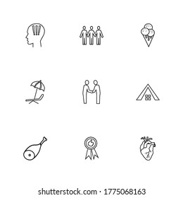Pack icons set with relations, quality and anxiety elements. Set of pack icons and head concept. Editable vector elements for logo app UI design.