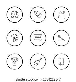 Pack icons set with reward, meat and fishing elements. Set of pack icons and feedback with stars concept. Editable vector elements for logo app UI design.