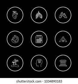 Pack icons set with shoe, heart and calendar elements. Set of pack icons and date concept. Editable vector elements for logo app UI design.