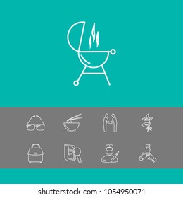 Pack icons set with team, meetup and bbq elements. Set of pack icons and bowl chopstick concept. Editable vector elements for logo app UI design.