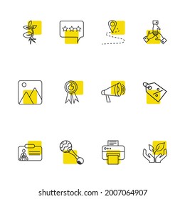 Pack icons set with team, quality and megaphone elements. Set of pack icons and discount concept. Editable vector elements for logo app UI design.