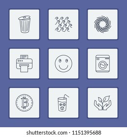 Pack icons set with wave, ecosystem and dry cleaning elements. Set of pack icons and sea concept. Editable vector elements for logo app UI design.