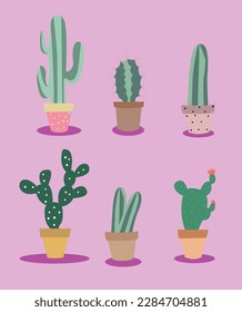 Pack of illustrations cactus hand drawn
