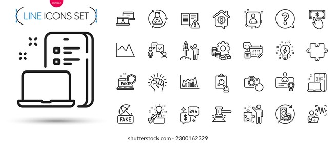 Pack of Inspiration, Consulting business and Money line icons. Include Infographic graph, Recovery photo, Device pictogram icons. Line chart, Work home, Outsource work signs. Vector