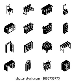 
Pack of Interior Glyph Isometric Icons 