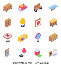 Pack of Interior and Home Equipment Isometric Icons 