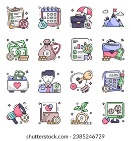 Paquete de iconos planos de inversión
