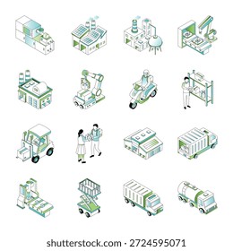 Paquete de Ilustraciones de fábrica inteligentes de estilo isométrico 