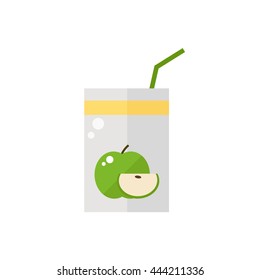 Pack of juice. Apple pack of juice icon isolated on white background. Fresh apple juice. Flat style vector illustration.