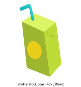 Pack of juice with drinking straw icon in cartoon style isolated on white background vector illustration