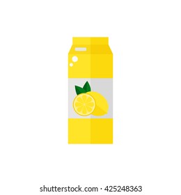 Pack of juice. Lemon pack of juice icon isolated on white background. Fresh lemon juice. Flat style vector illustration. 