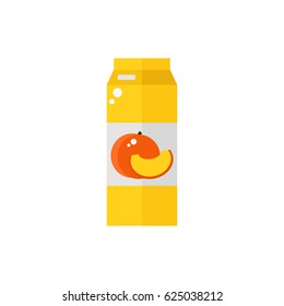 Pack of juice. Peach pack of juice icon isolated on white background. Fresh peach juice. Flat style vector illustration. 