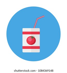 Pack with juice and straw in flat style isolated on blue background. Tomato Juice vector illustration for web and mobile design. 