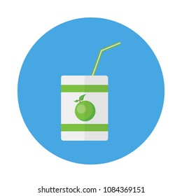 Pack with juice and straw in flat style isolated on blue background. Apple Juice vector illustration for web and mobile design. 