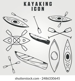 pack of kayaking icon line art illustration