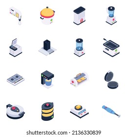 Pack of Kitchen Appliances Isometric Icons 

