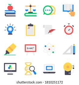 Pack of Knowledge and Learning Icons in Flat Style 