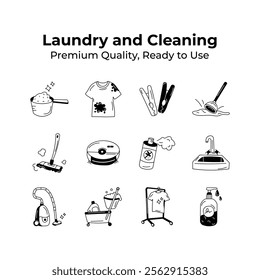 Pack of laundry and cleaning hand drawn icons in modern style