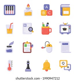 Pack of Learning Equipment Flat Icons 