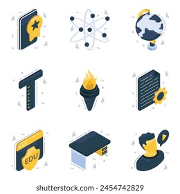 Pack of Learning and Knowledge Isometric Icons

