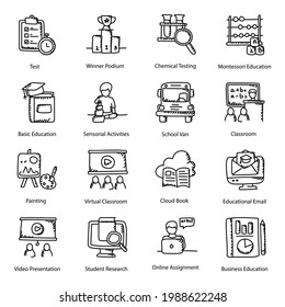 Pack of Learning and School Equipment Linear Icons 
