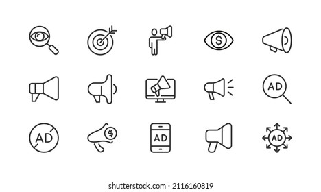 Pack of line advertising  icons. Premium signs for web, apps, sites and UI. Editable vector. Outline objects. 