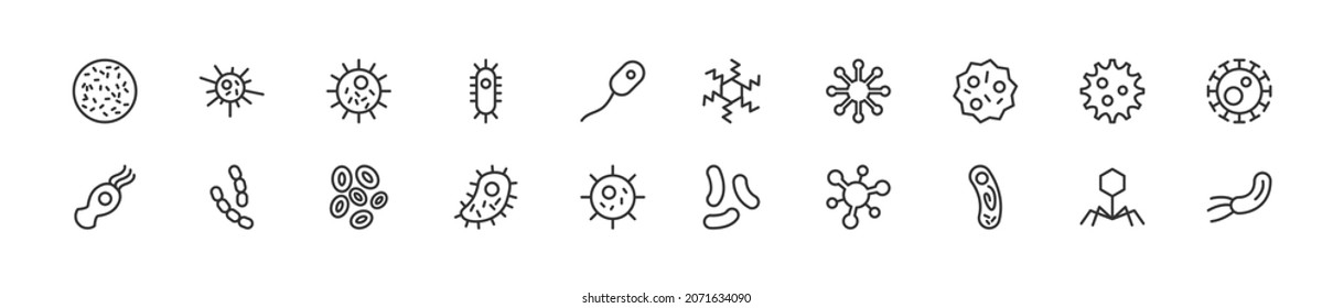 Pack of line bacteria icons. Premium signs for web, apps, sites and UI. Editable vector. Outline objects.